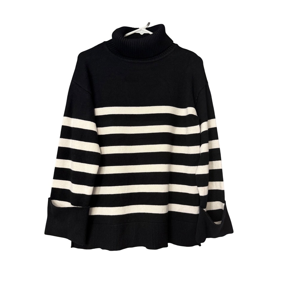 English Factory Women XS Black White Striped Turtleneck Sweater Cabincore